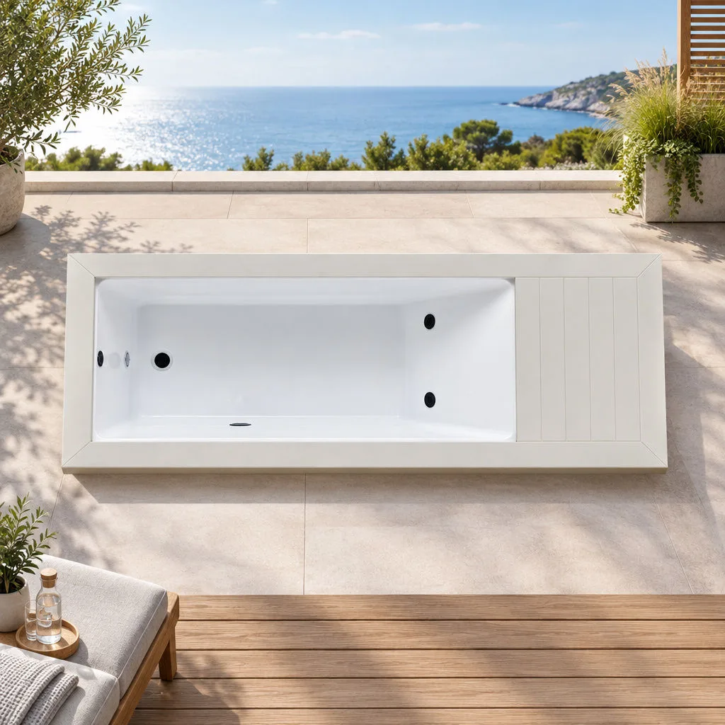 OF-CP01 White Acrylic Basin and Dual Jets Direct overhead view of the white OF-CP01 cold plunge tub showing the Chinese white acrylic basin and dual hydrotherapy jets