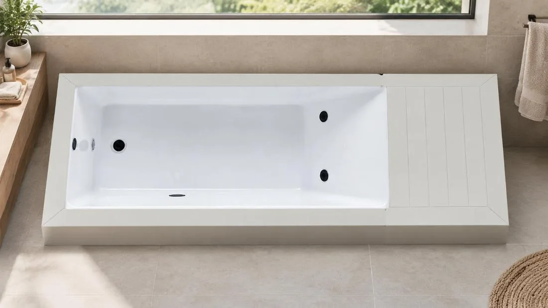 White acrylic basin and jet configuration Top-down overhead view of the white OF-CP01 cold plunge tub interior