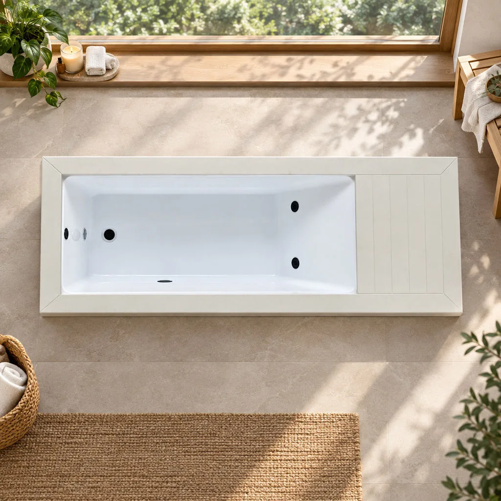 White OF-CP01 Cold Plunge Tub Interior Basin Overhead plan view of the white OF-CP01 cold plunge tub showing the Chinese white acrylic basin and jets