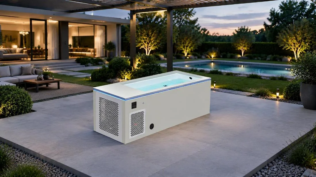 Residential Patio Cold Plunge Installation Outdoor patio installation of the OF-CP01 cold plunge tub