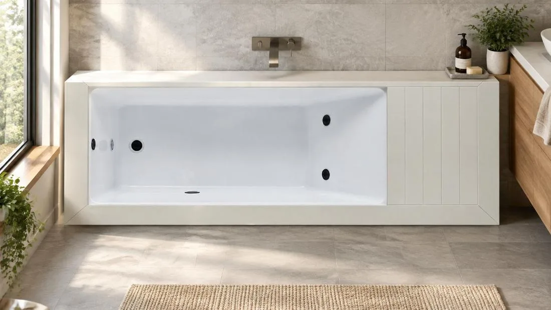 OF-CP01 White Finish Cold Plunge Overhead Basin Layout Overhead plan view of the white finish cold plunge tub highlighting the Chinese white acrylic interior basin and drain fixtures