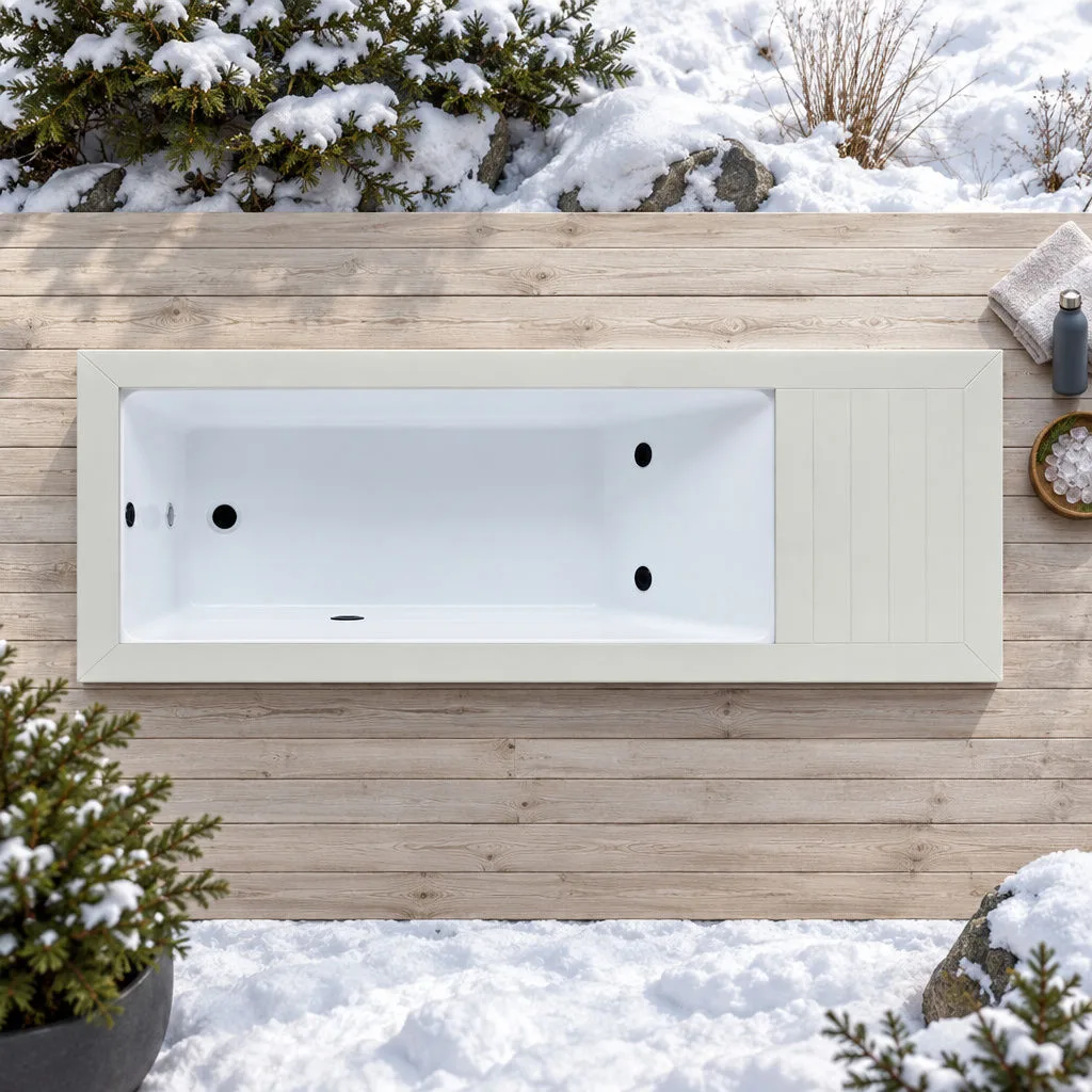 OF-CP01 Chinese White Acrylic Basin Layout Direct overhead plan view of the white finish OF-CP01 cold plunge tub revealing the Chinese white acrylic basin and equipment deck
