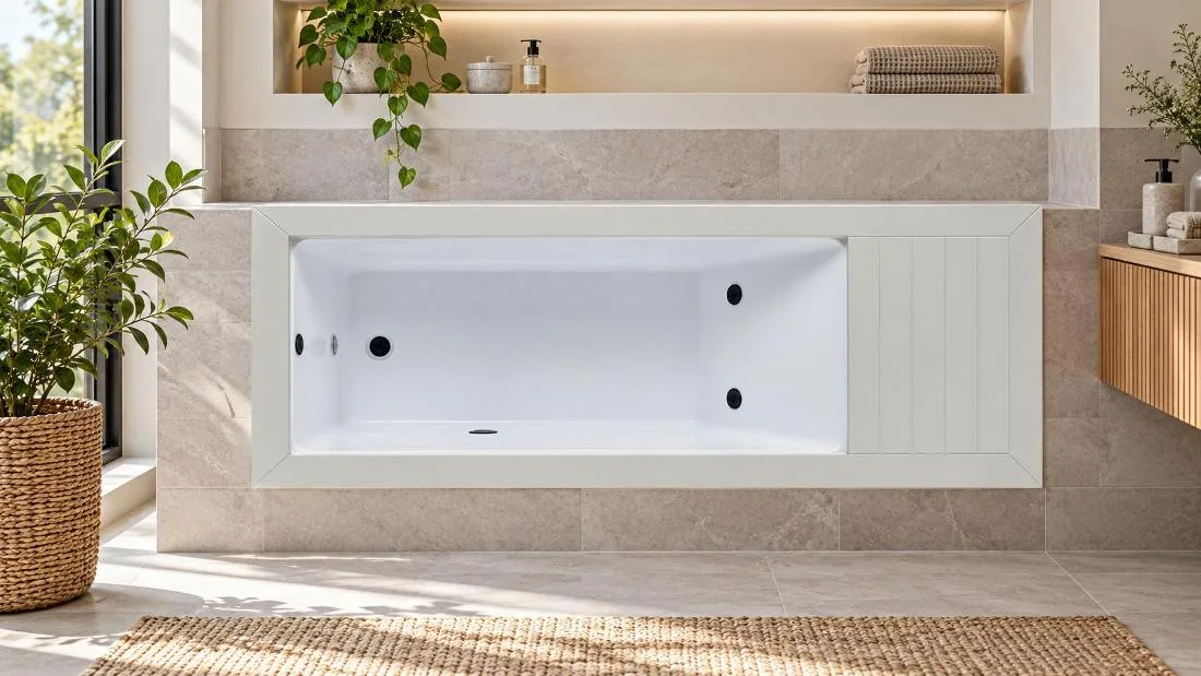 Cold Plunge Interior Basin and Jet Circulation Overhead plan view of the white acrylic cold plunge tub showing interior basin dual jets and drainage system
