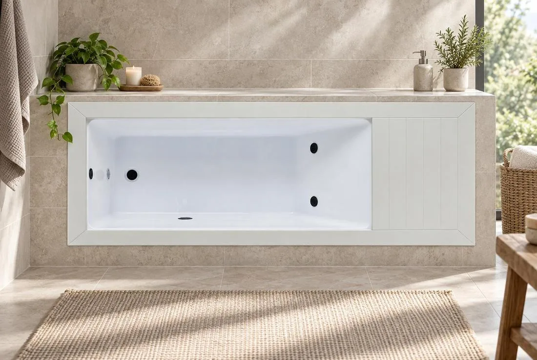 Chinese white acrylic cold plunge basin Direct overhead plan view of the white finish cold plunge tub showing Chinese white acrylic basin and drainer