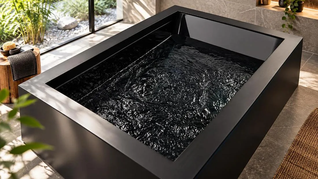 OF-CP01 Cold Plunge Tub Profile Studio perspective shot of the OF-CP01 cold plunge tub showcasing the full rectangular profile and interior basin cavity